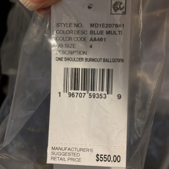 Formal Evening Gown One Shoulder Blue Purple Green Textured Abstract Pattern US4 - Picture 9 of 9